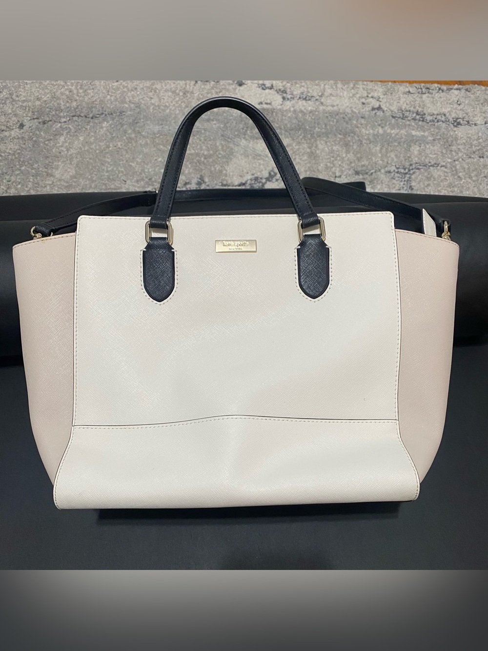 Kate Spade Black Pastel Color Block Leather Tote Shoulder Bag Purse